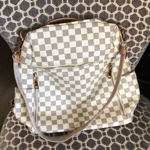 White Checkered Backpack
